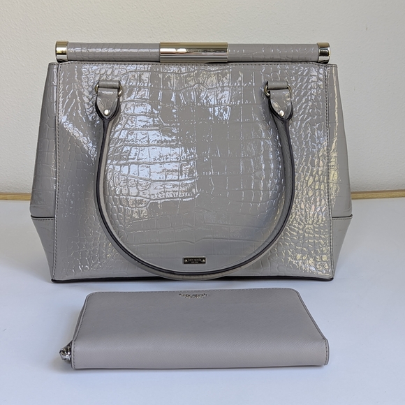 Kate spade Knightsbridge Gray Crocodile Embossed Work Bag W/ Wallet - Picture 1 of 15